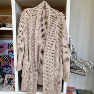 Johnny Was Beige Open-Knit Cardigan